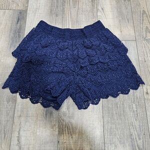 Girls Lace Ruffle Shorts 18 Plus Justice Lined Elastic Waist Navy Blue